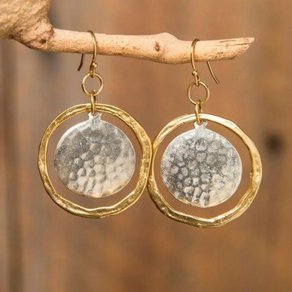 Boucles d'oreilles antiques rondes en or et argent