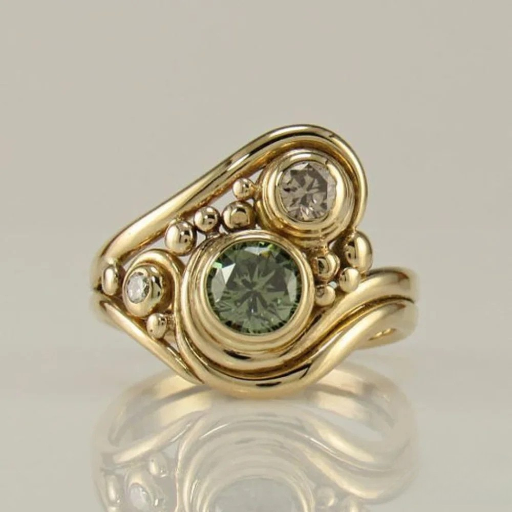 Bague en Zirconia Vert Antique en Or