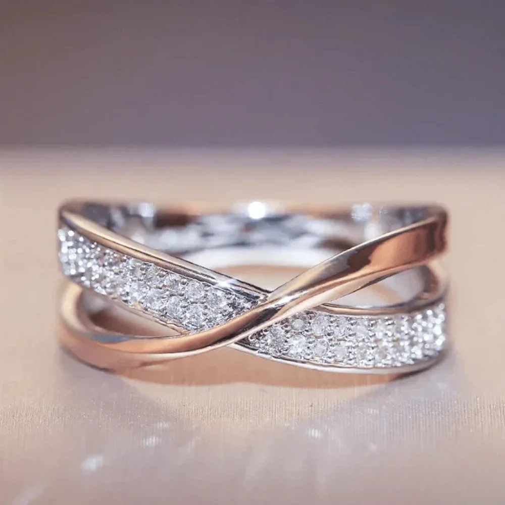 Bague en Argent Zirconia avec Tresse en Or Antique