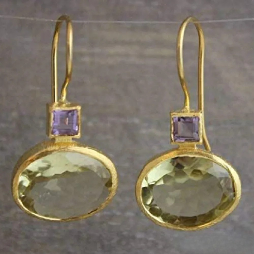 Boucles d'oreilles en cristal vert rétro et or