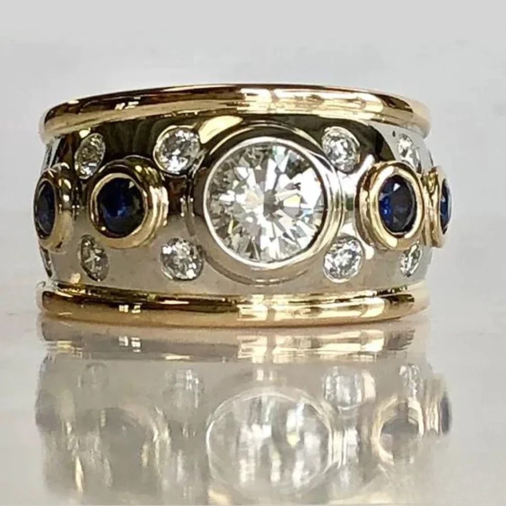 Bague en Zirconium Plaqué Or Rétro