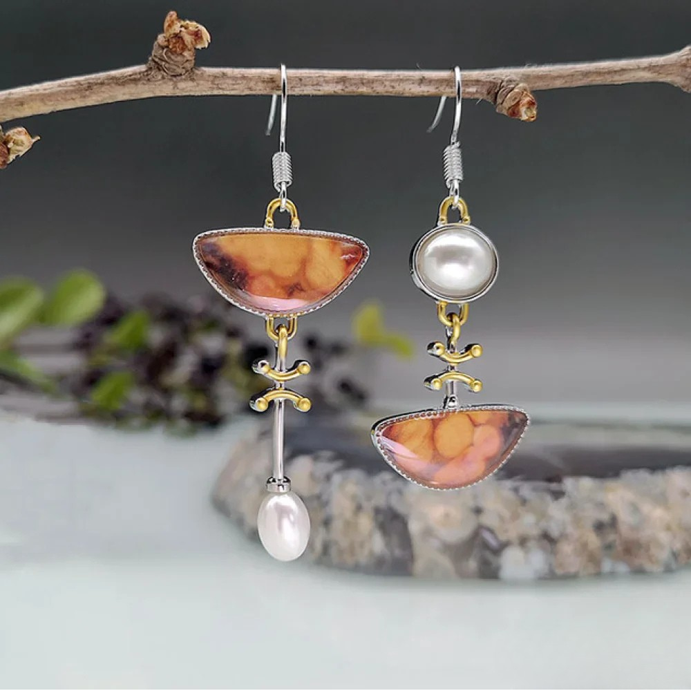 Boucles d'oreilles en pierre naturelle orange rétro