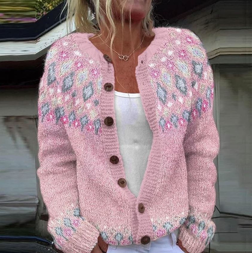 Sophie | Cardigan rose avec imprimé