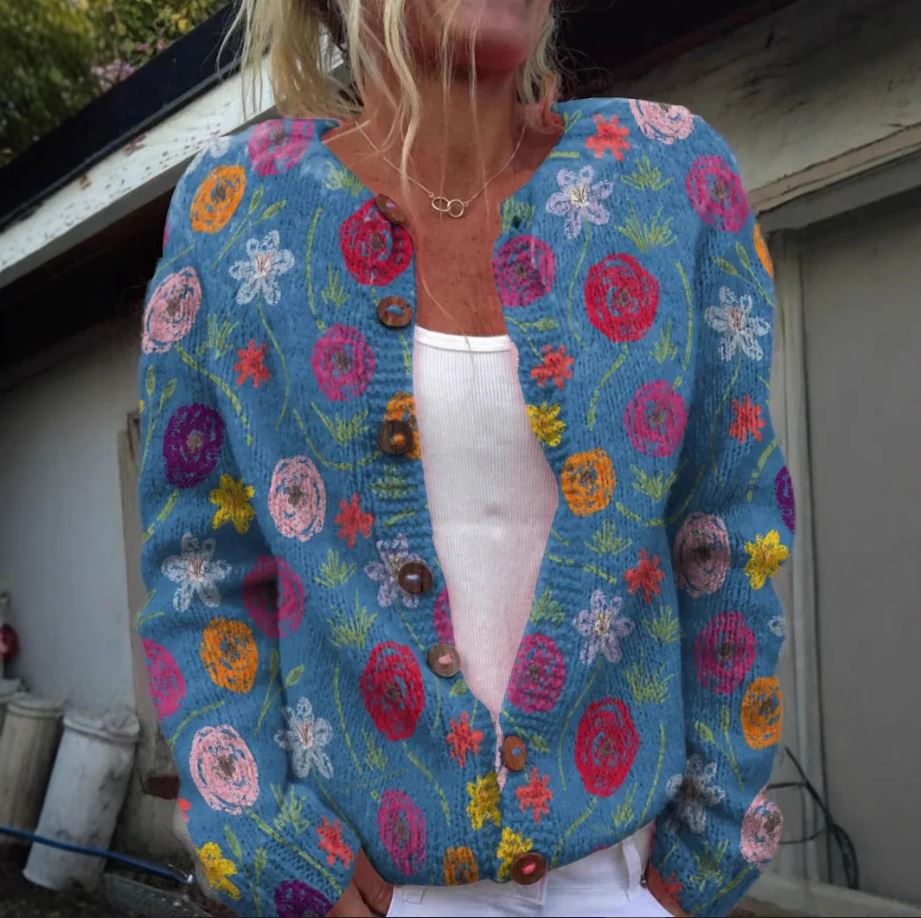 Tilda | Cardigan bleu avec imprimé floral