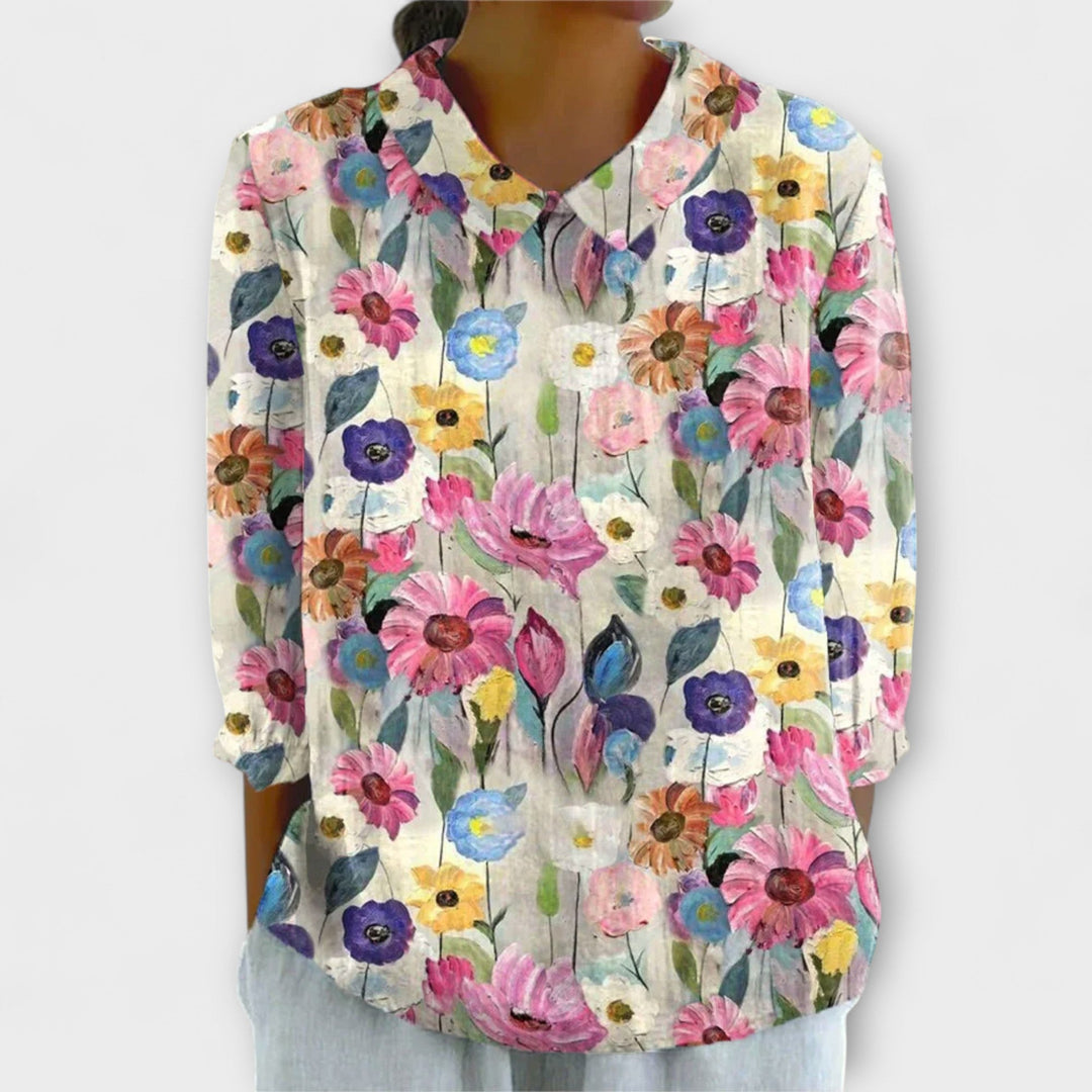 Kelly - Blouse en Coton-Lin à Fleurs Vintage