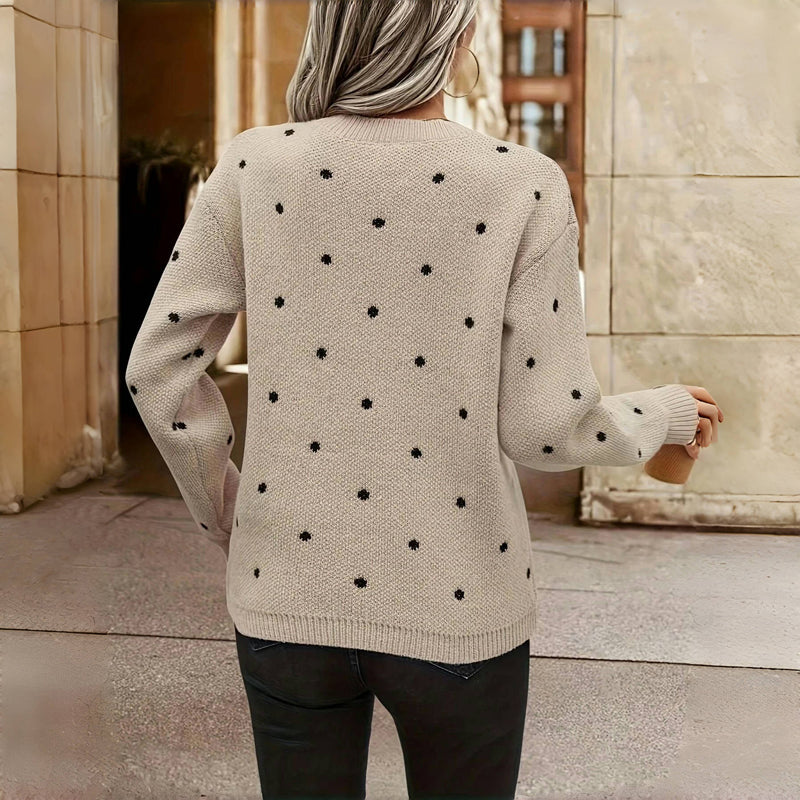 Pull ras du cou en maille à pois Nicole
