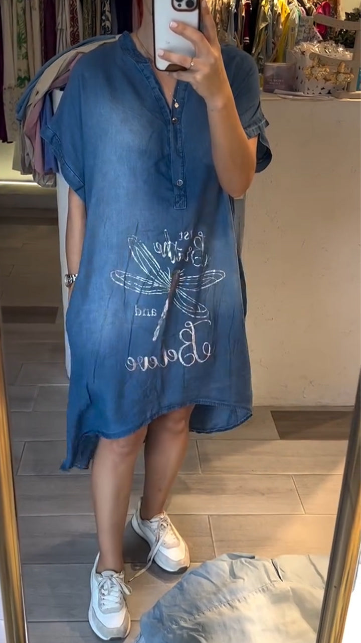 Delphina™ - Robe Décontractée en Jean avec Col en V et Boutons pour un Style Quotidien