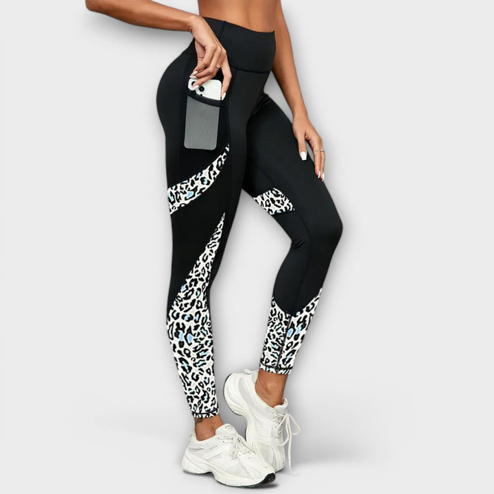 Pantalons d'entraînement taille haute avec imprimé léopard