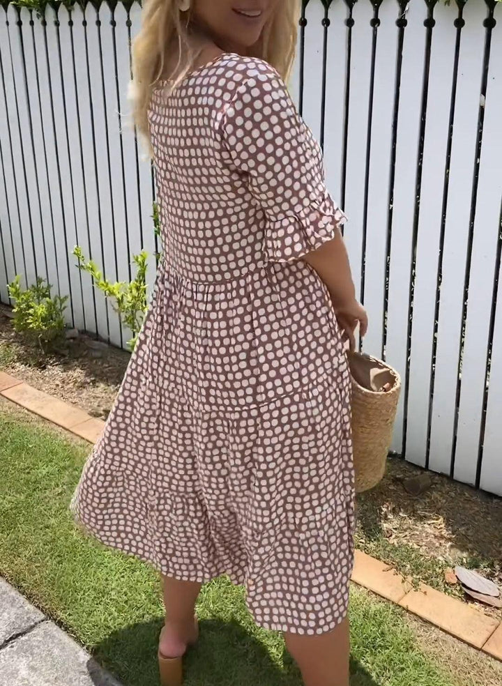 Rebecca - Robe Midi Chic Décontractée à Manches Volantes