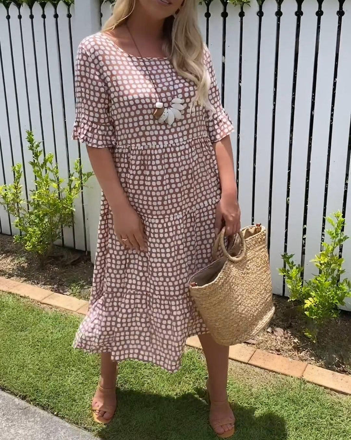Rebecca - Robe Midi Chic Décontractée à Manches Volantes