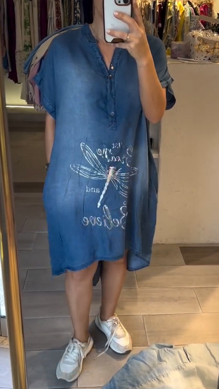 Delphina™ - Robe Décontractée en Jean avec Col en V et Boutons pour un Style Quotidien