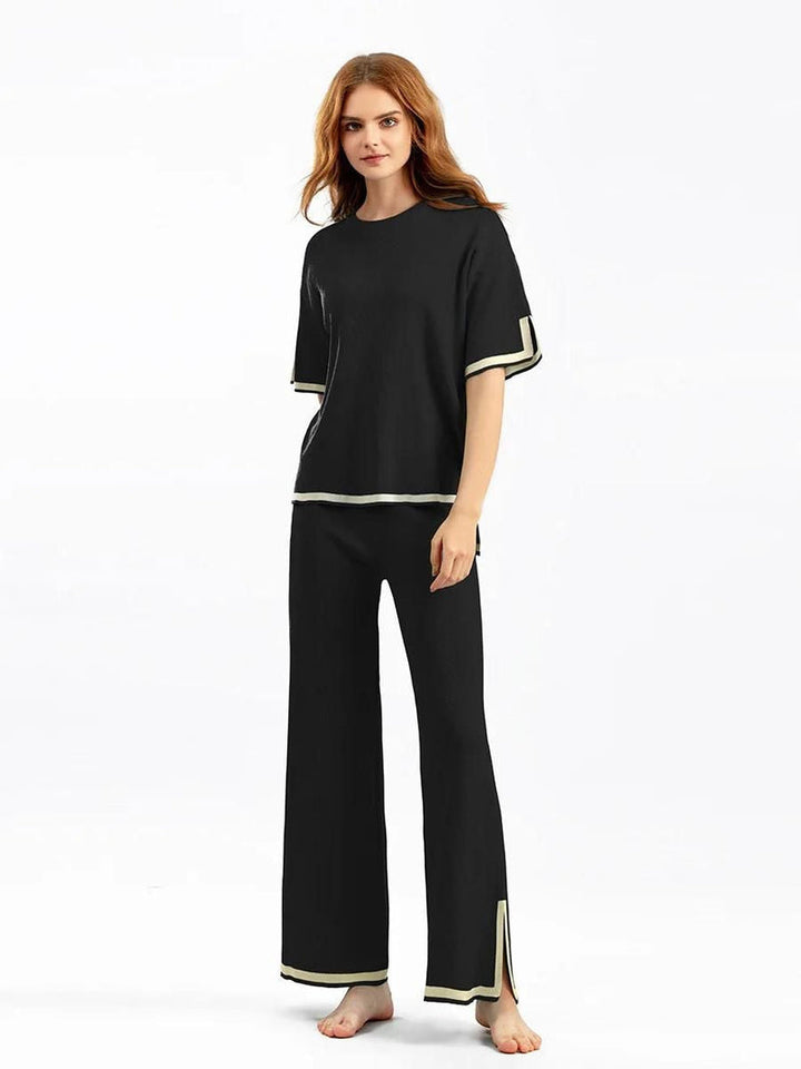Charlotte™ - Ensemble Chic en Soie Satinée à Manches Courtes