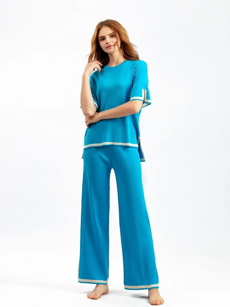 Charlotte™ - Ensemble Chic en Soie Satinée à Manches Courtes