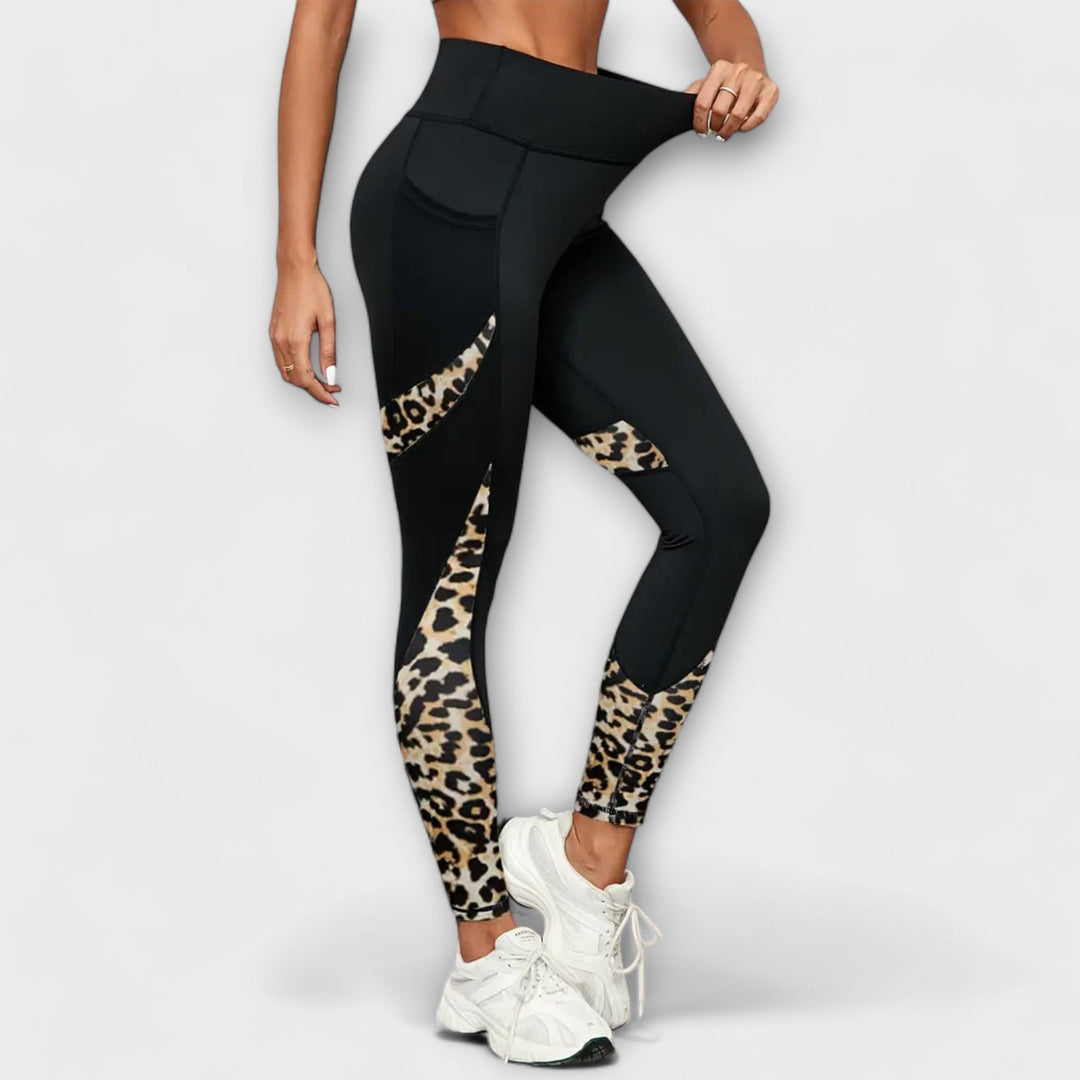 Pantalons d'entraînement taille haute avec imprimé léopard