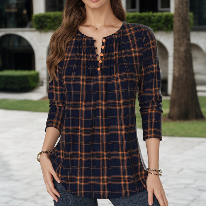 【Manches Longues】Blouse À Carreaux Vintage
