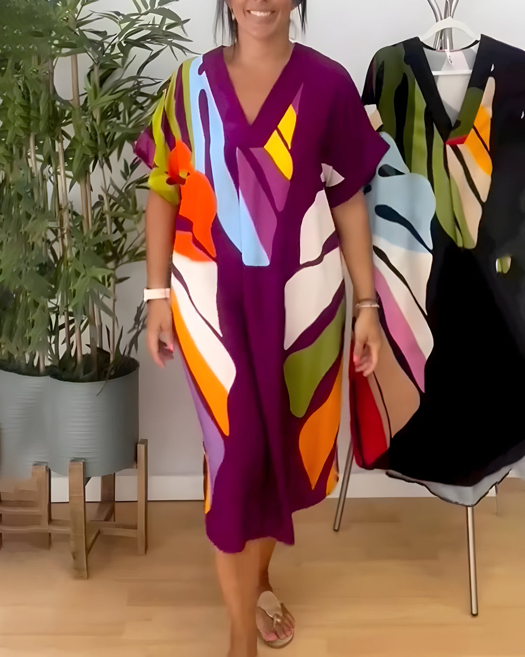 Nerissa™ - Robe Décontractée Imprimé Feuilles Colorées pour un Style Frais et Naturel
