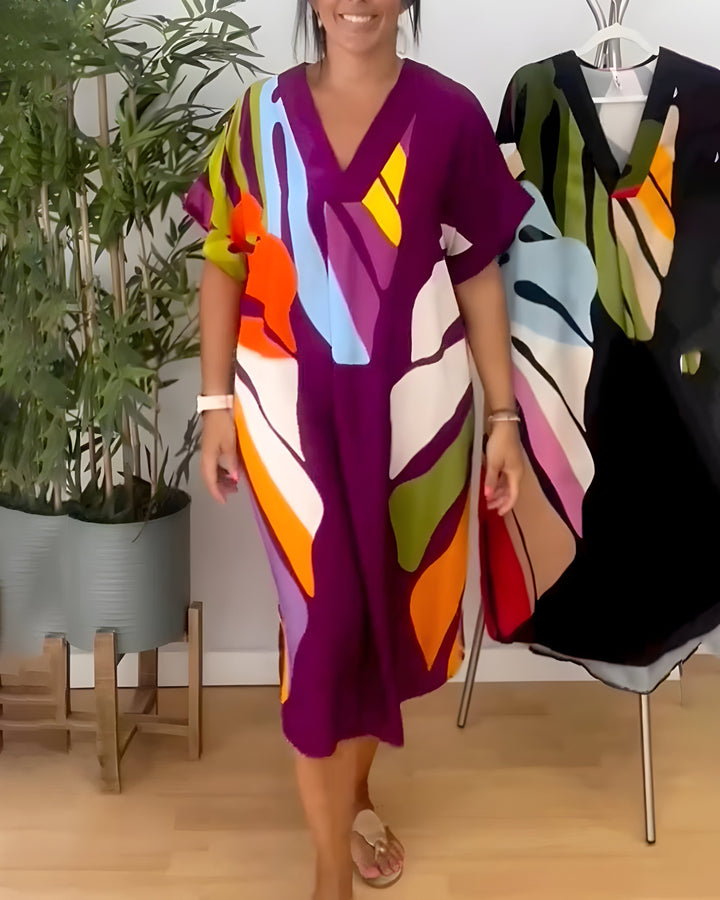Nerissa™ - Robe Décontractée Imprimé Feuilles Colorées pour un Style Frais et Naturel