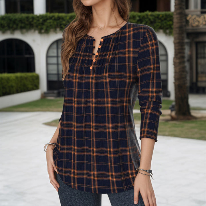 【Manches Longues】Blouse À Carreaux Vintage