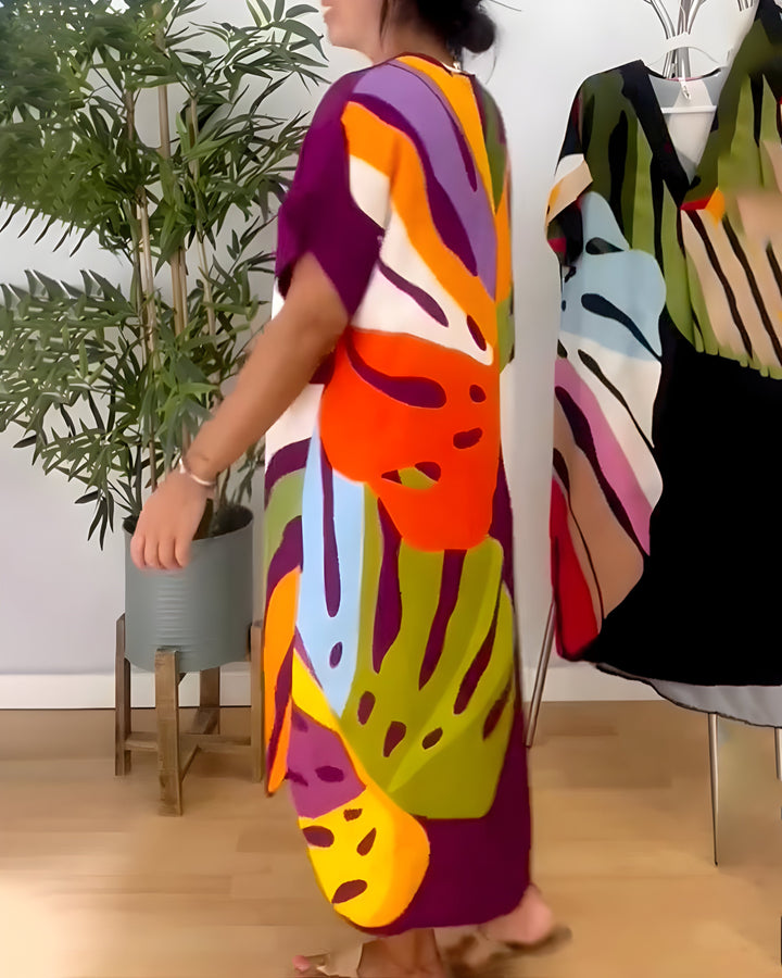 Nerissa™ - Robe Décontractée Imprimé Feuilles Colorées pour un Style Frais et Naturel