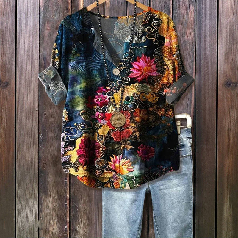 Blouse À Imprimé Abstrait Vintage