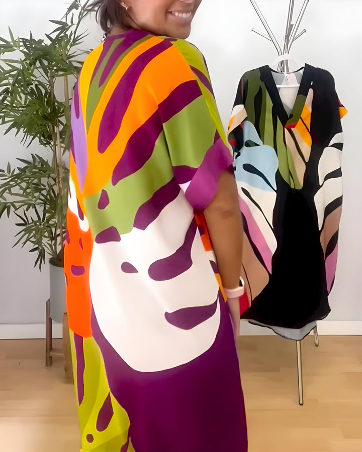Nerissa™ - Robe Décontractée Imprimé Feuilles Colorées pour un Style Frais et Naturel
