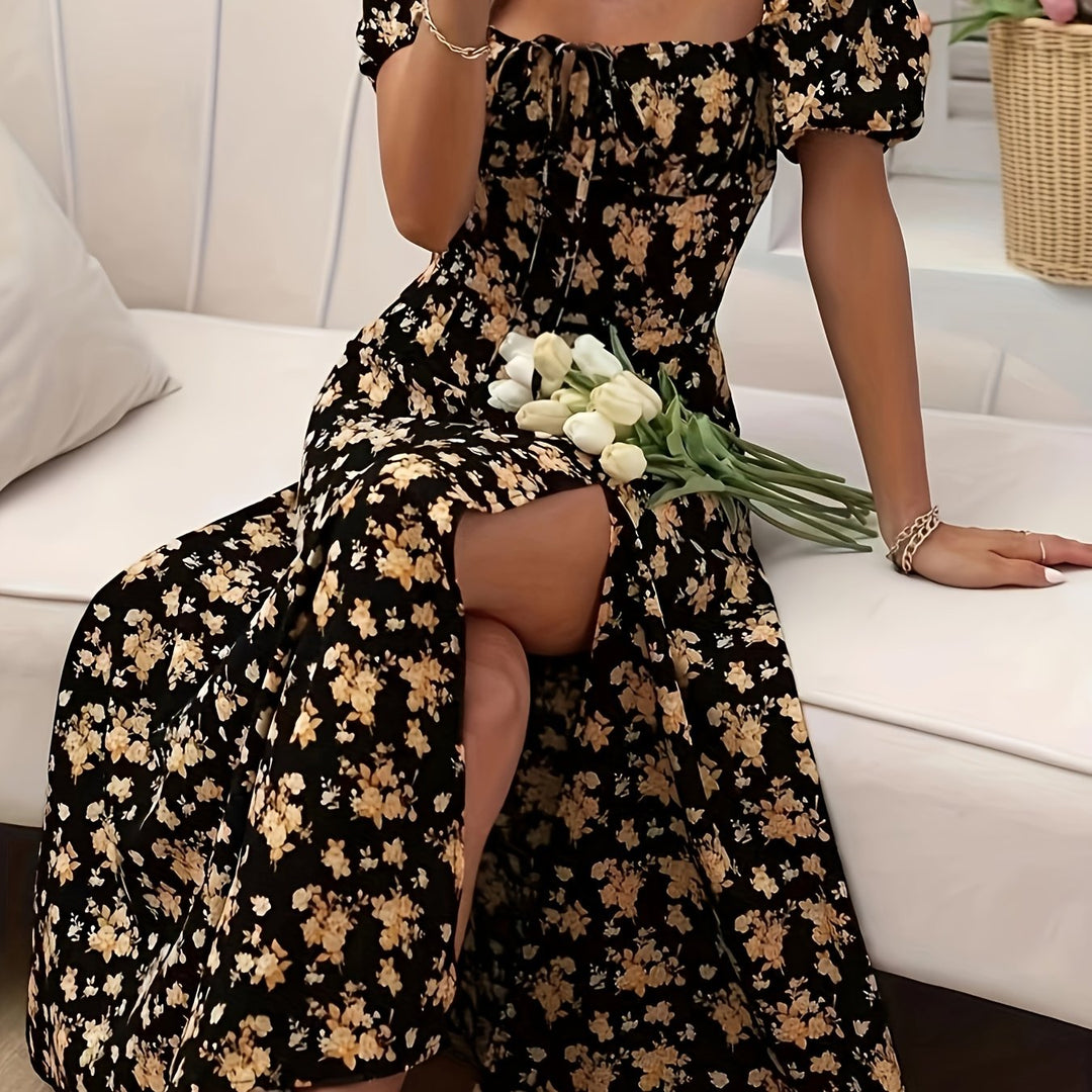 Calyx - Robe à Manches Bouffantes avec Imprimé Floral Artistique