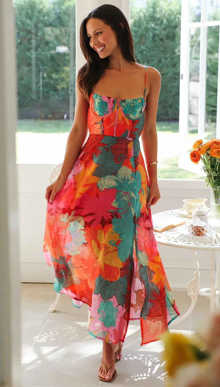 Robe Fleurie à Bretelles pour Femme