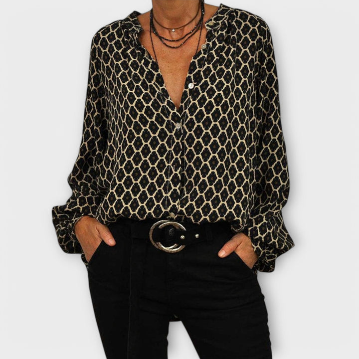 Blouse Élégante avec Décolleté en V et Manches Longues
