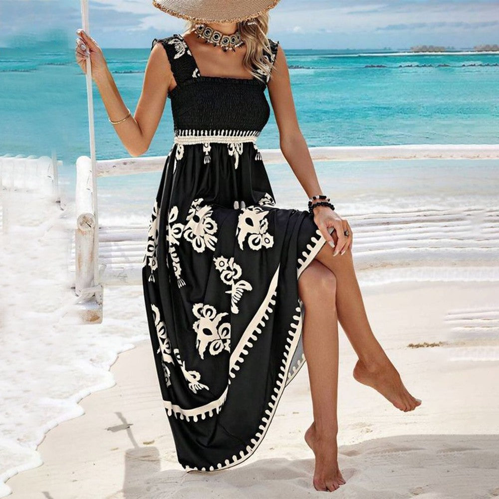 Valentina - Robe de Plage Imprimée à Encolure Carrée Chic Sans Manches