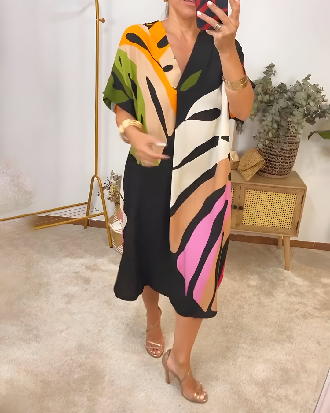 Nerissa™ - Robe Décontractée Imprimé Feuilles Colorées pour un Style Frais et Naturel