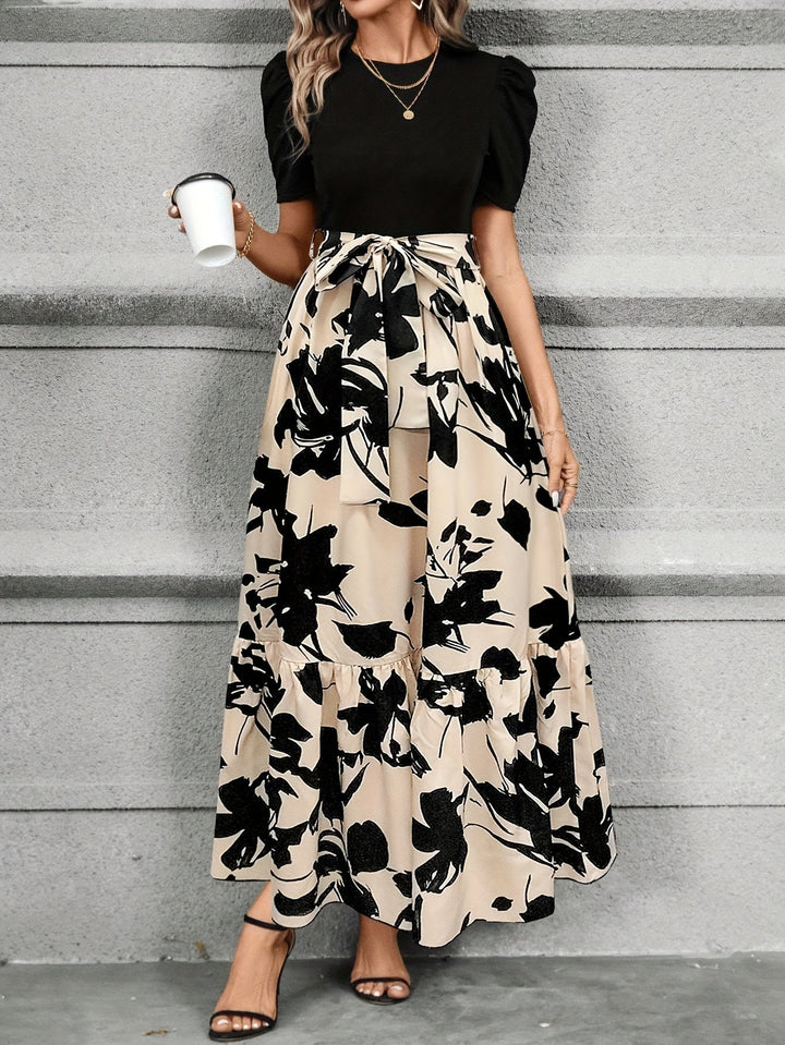 Briony - Robe Fleurie Taille Haute avec Ourlet Volant