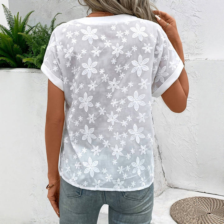 Blouse Décontractée Brodée De Fleurs