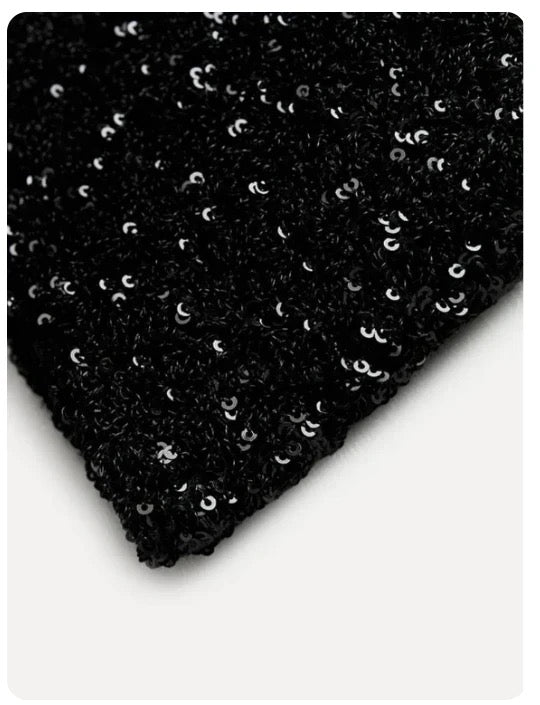 Ghislaine | Robe Mini en Sequins Noirs Étincelants