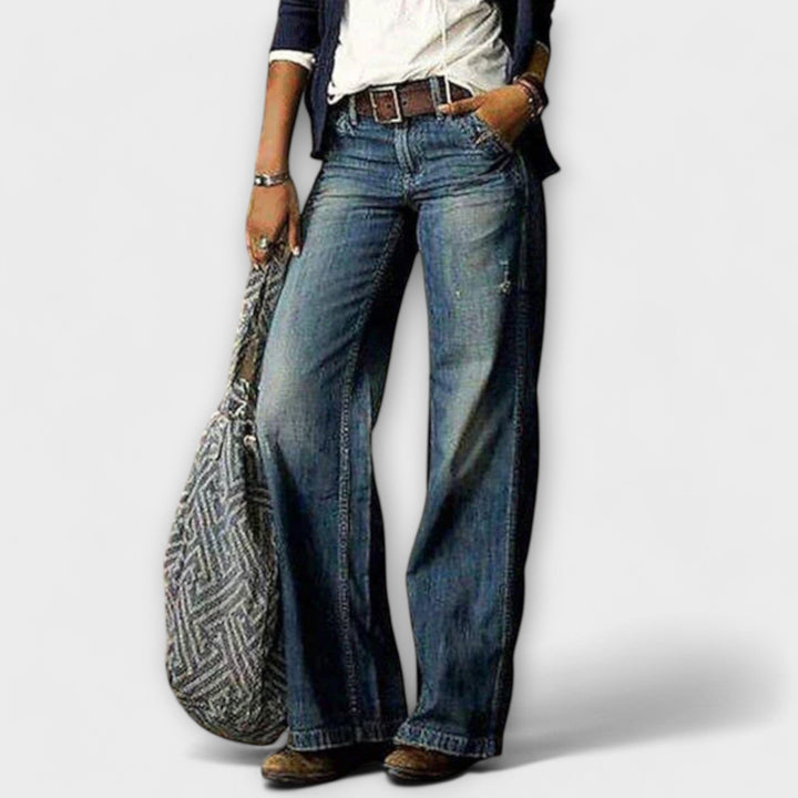 Pantalon en Denim à Jambe Large