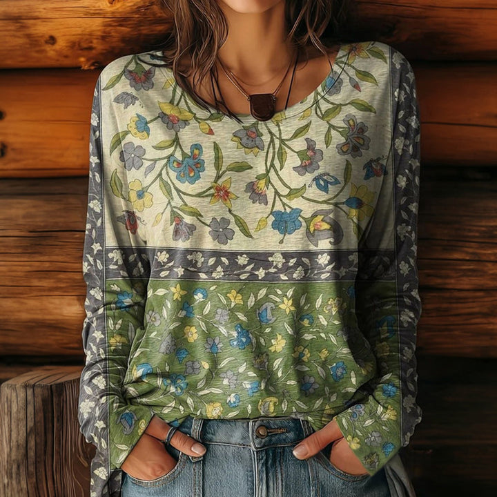 T-Shirt À Fleurs À Blocs De Couleurs