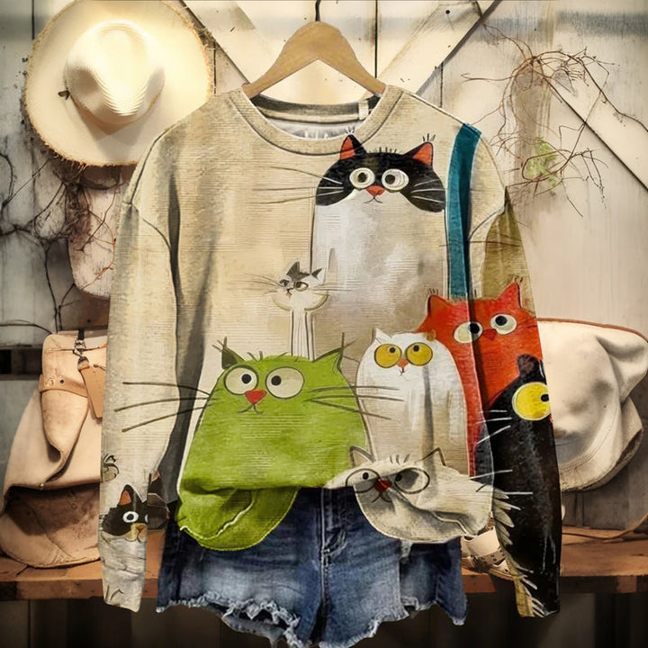 Sweat-Shirt Décontracté À Imprimé Chat