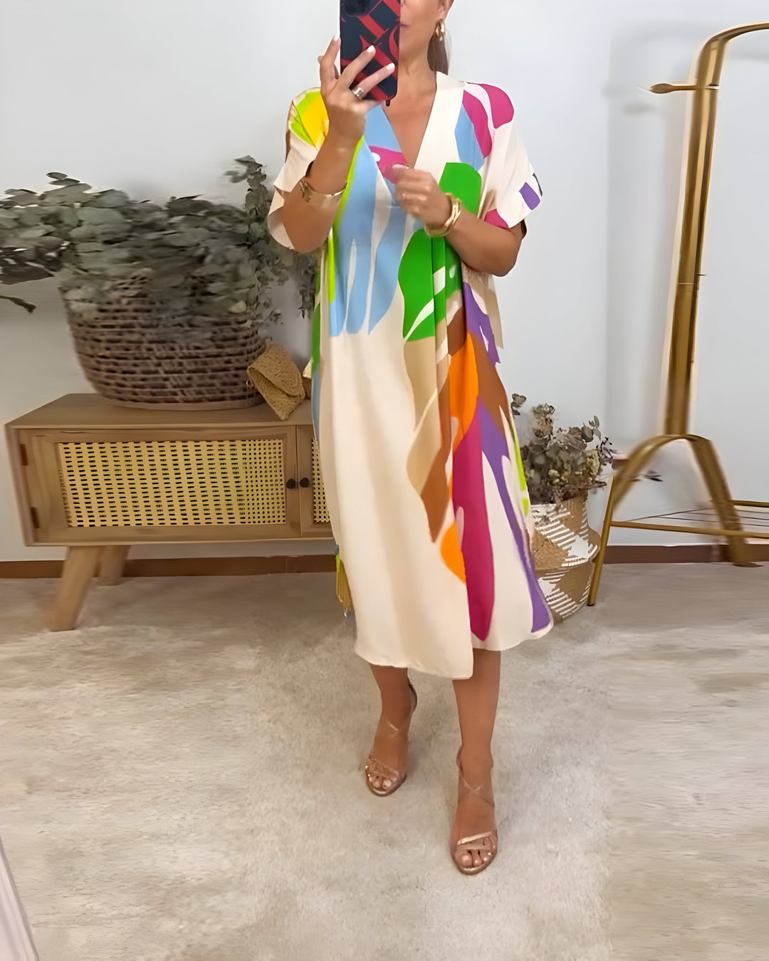 Nerissa™ - Robe Décontractée Imprimé Feuilles Colorées pour un Style Frais et Naturel