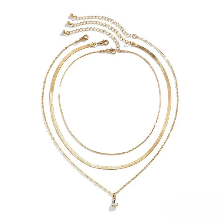 Collier superposé avec pendentif en zirconium plaqué or
