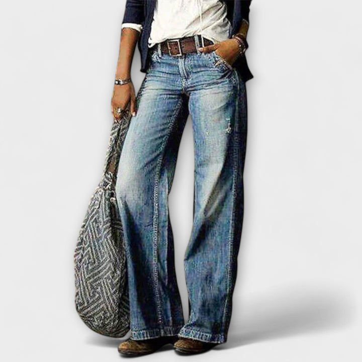 Pantalon en Denim à Jambe Large