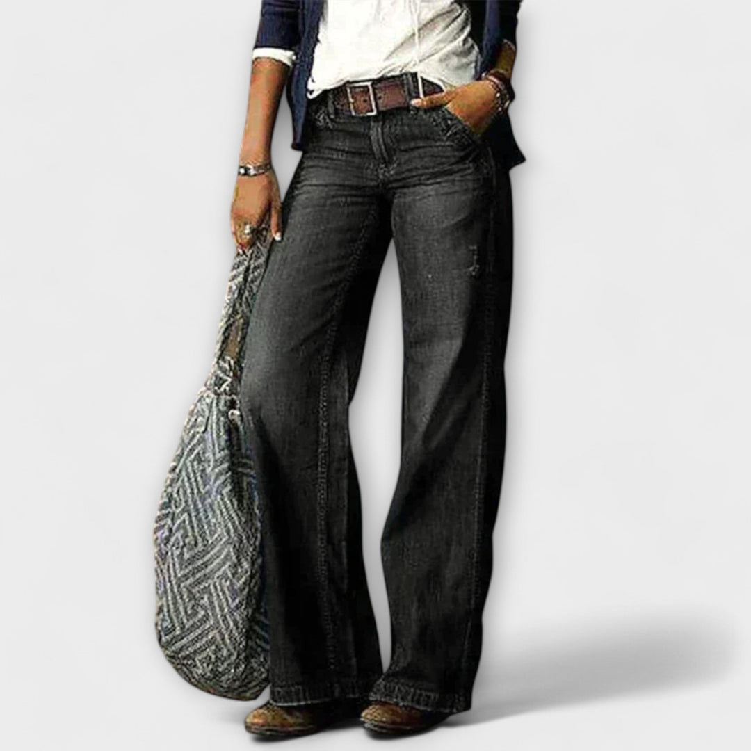 Pantalon en Denim à Jambe Large