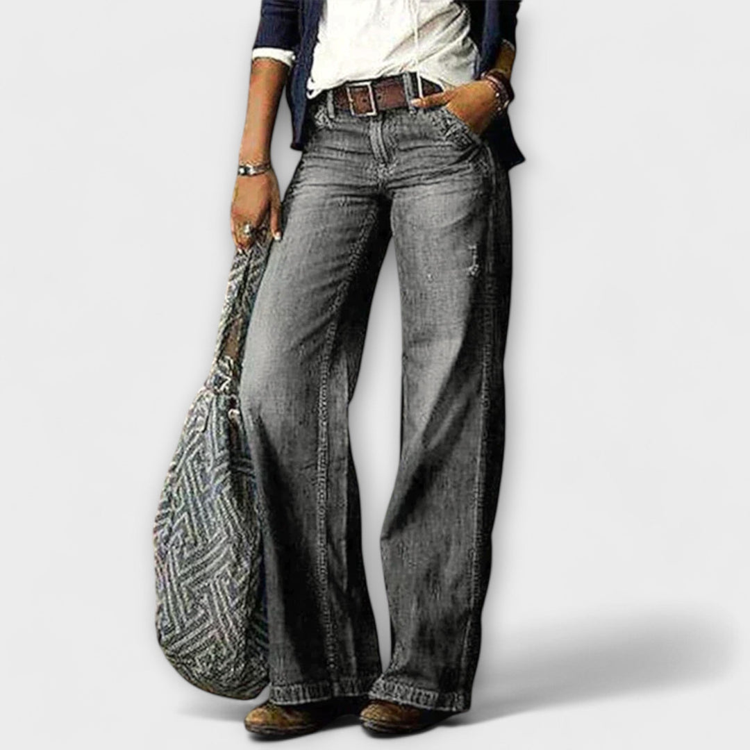 Pantalon en Denim à Jambe Large