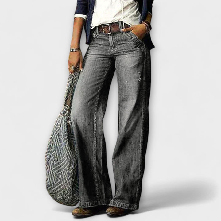 Pantalon en Denim à Jambe Large