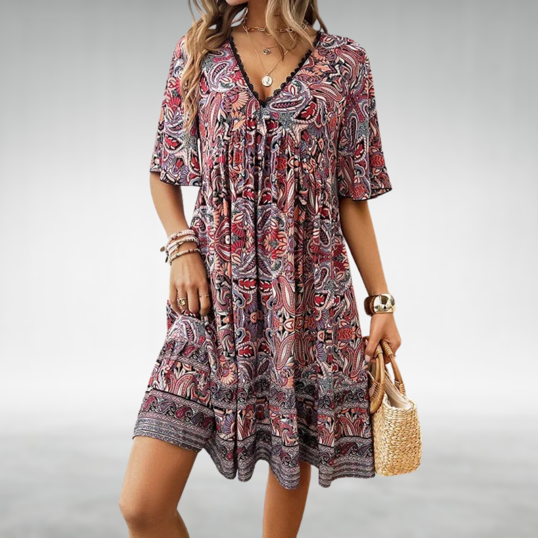 Saylor - Robe d'été à imprimé paisley bohème avec décolleté en V