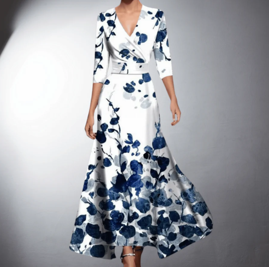 Zoe - Robe Maxi Fleurie Classique à Col V