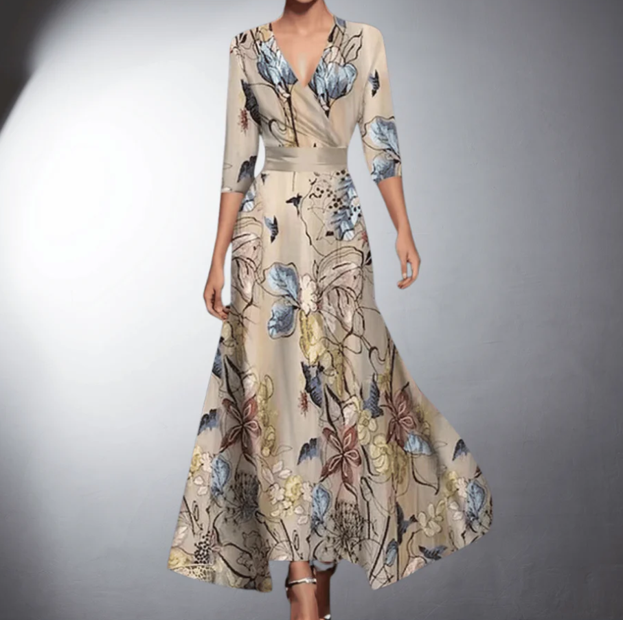 Zoe - Robe Maxi Fleurie Classique à Col V