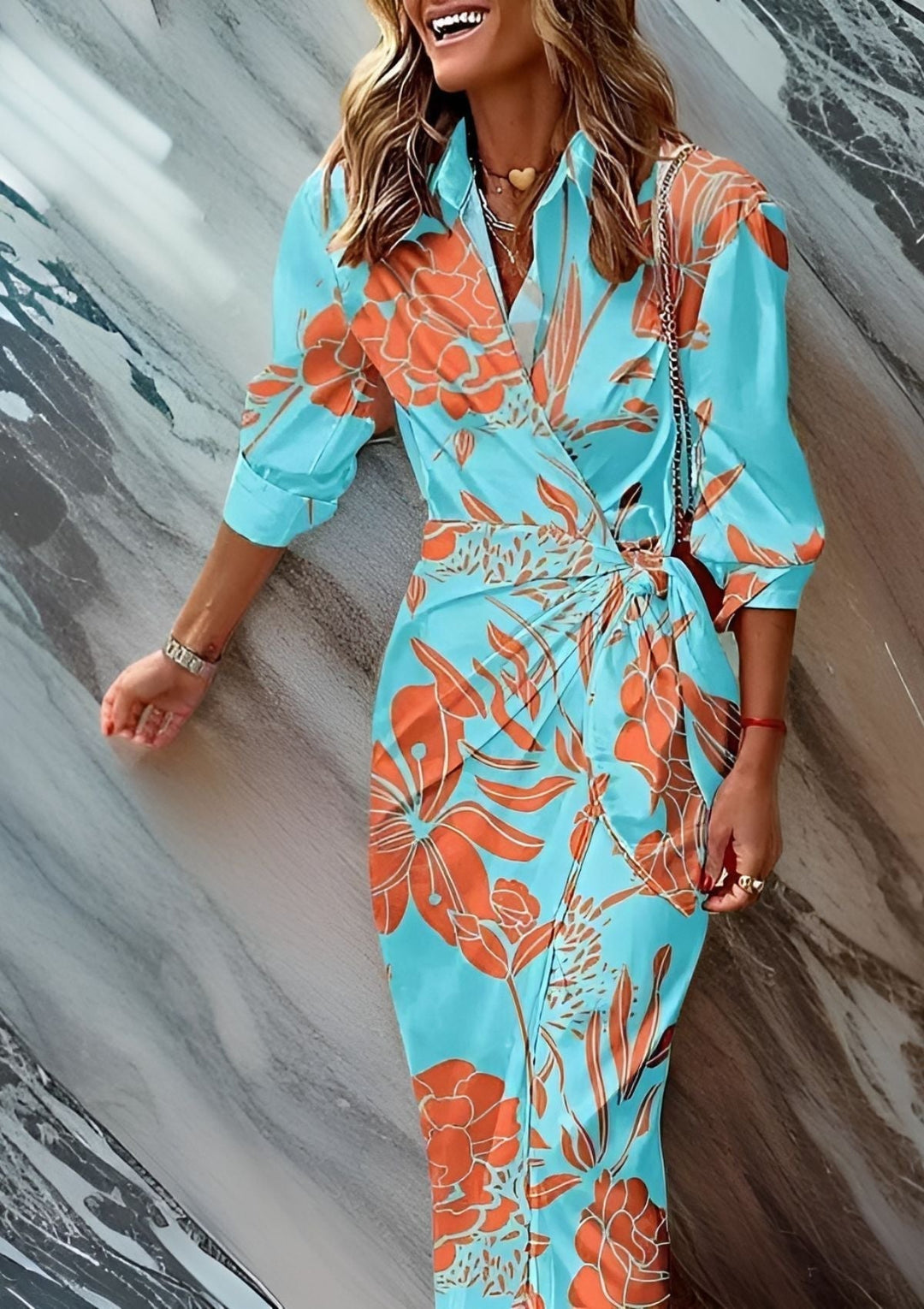 Olivia – Robe Chemise Imprimée Cintrée à la Taille