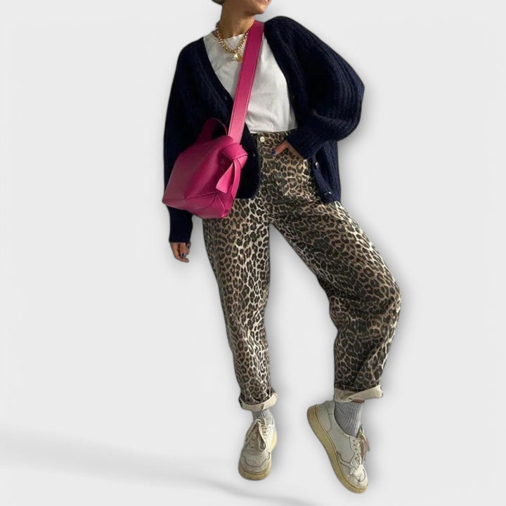 Jeans Vintage avec Imprimé Léopard