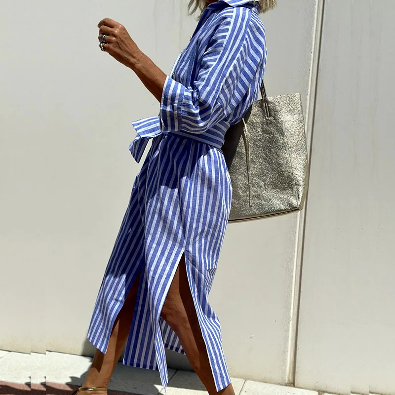 Hazel - Robe Midi Confort Rayée Sophistiquée