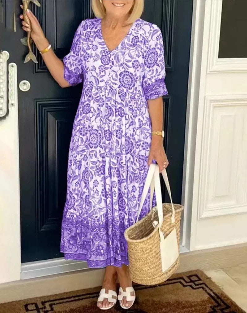 Luna - Robe Florale V-Neck Élégante