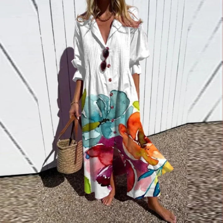 Cassidy - Robe Maxi à Manches Bouffantes Bohème